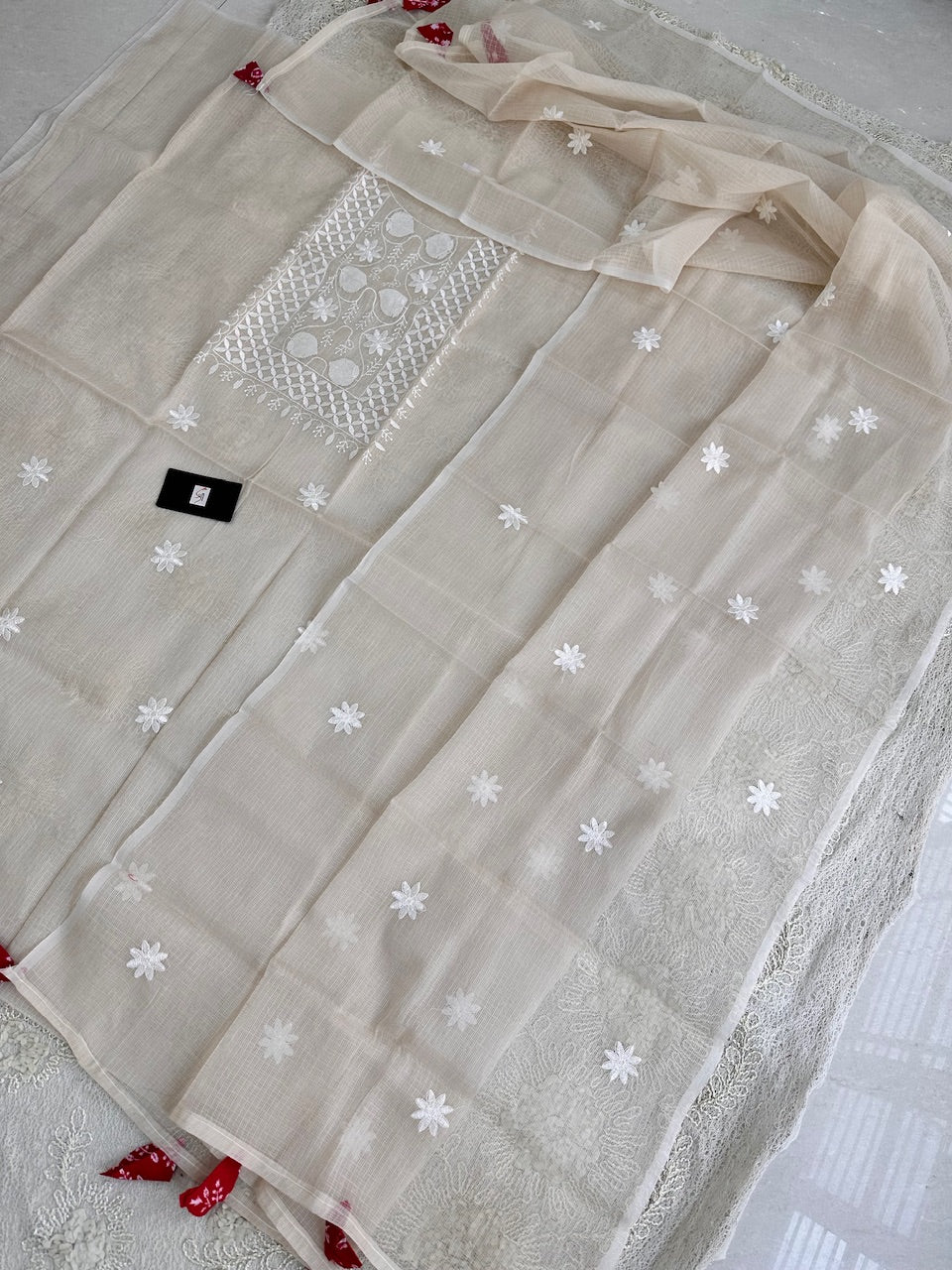 Embroidered Kota Cotton Doria Top N Dupatta (Suit)