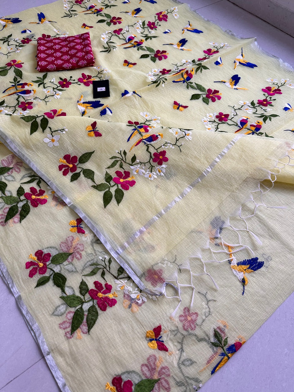 Embroidered Kota Cotton Doria Saree