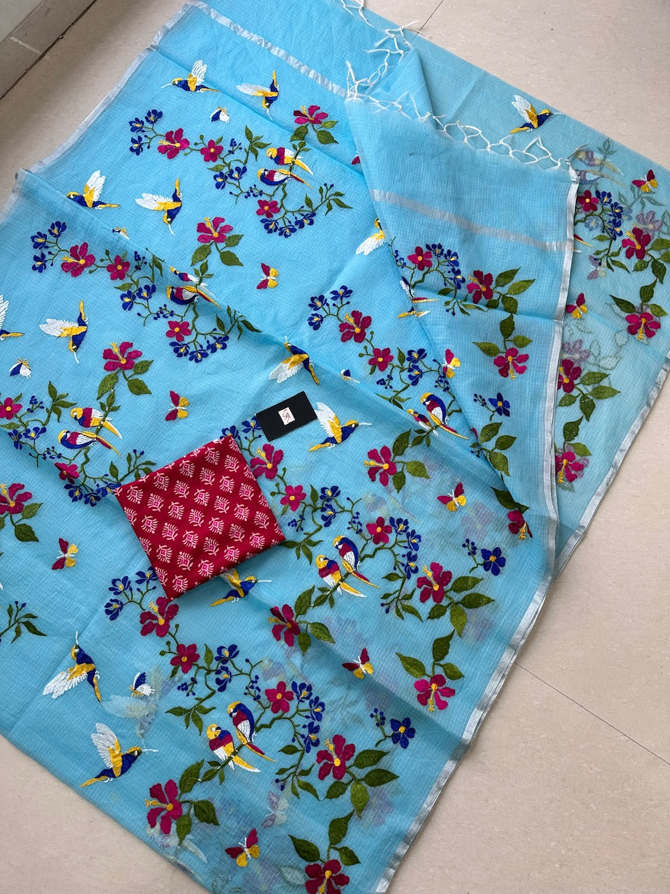 Embroidered Kota Cotton Doria Saree