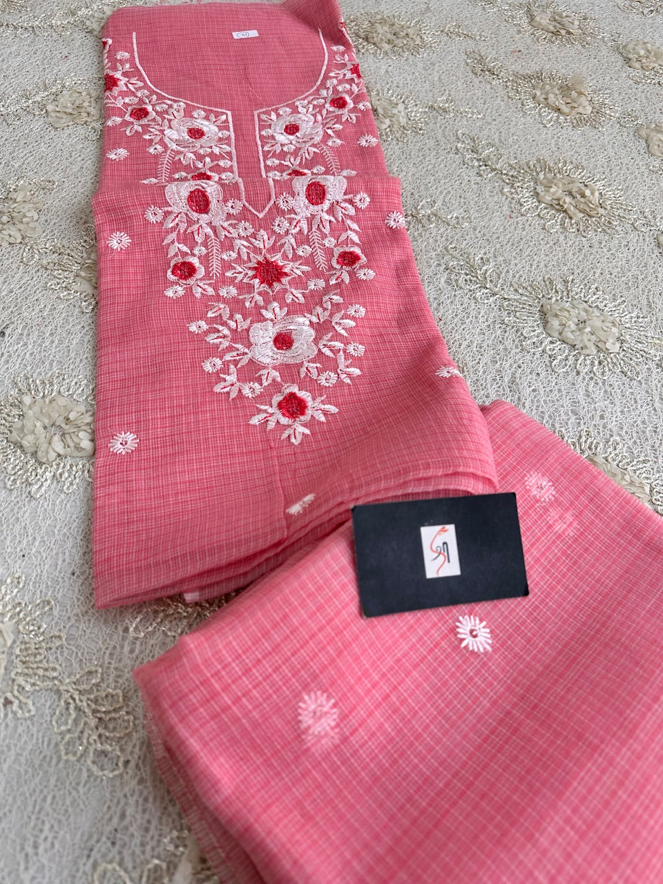 Embroidered Kota Cotton Doria Top N Dupatta (Suit)