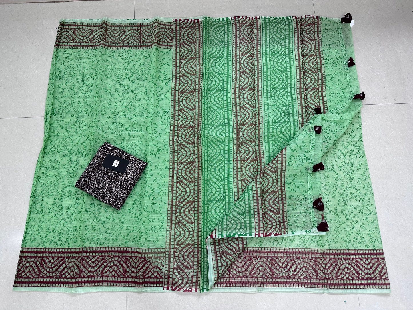 HandBlock Printed Kota Cotton Doria Saree