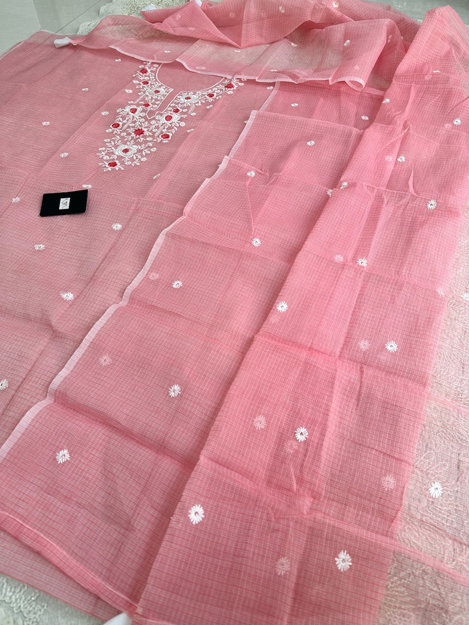 Embroidered Kota Cotton Doria Top N Dupatta (Suit)