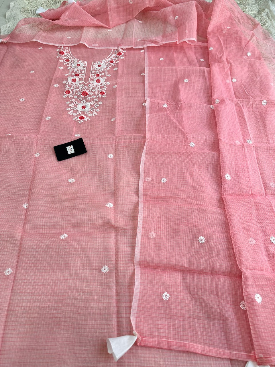 Embroidered Kota Cotton Doria Top N Dupatta (Suit)