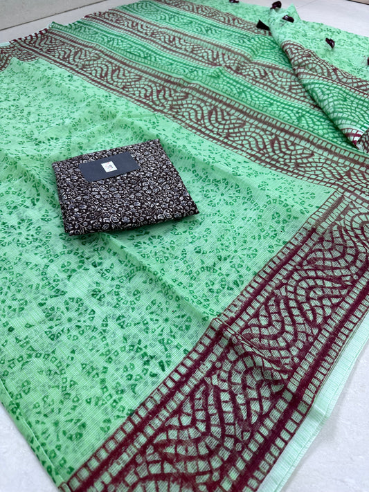 HandBlock Printed Kota Cotton Doria Saree