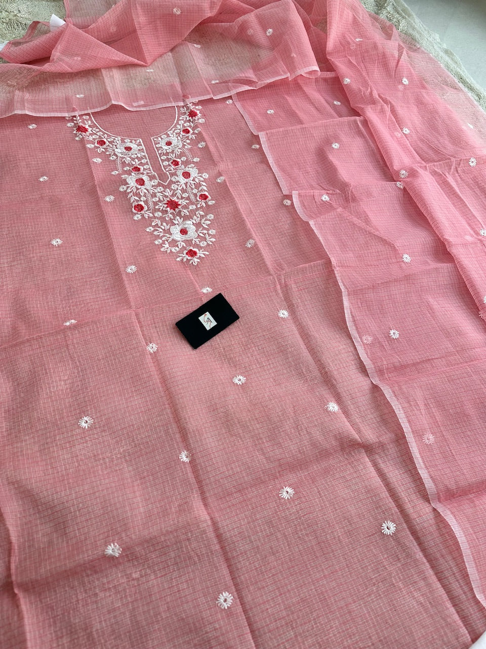 Embroidered Kota Cotton Doria Top N Dupatta (Suit)