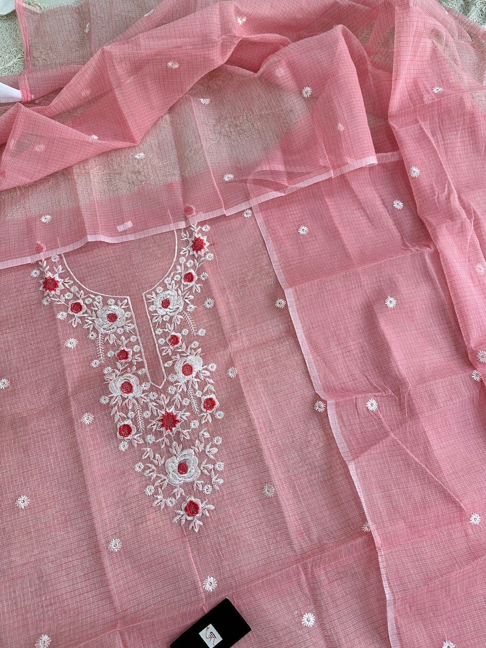 Embroidered Kota Cotton Doria Top N Dupatta (Suit)