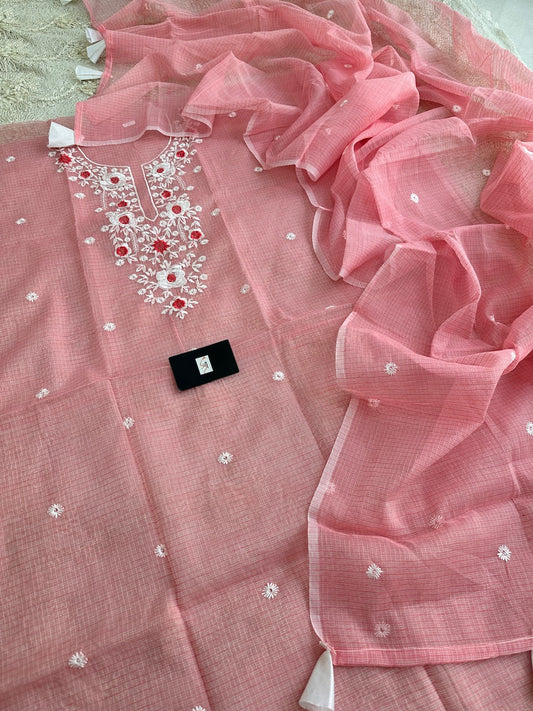 Embroidered Kota Cotton Doria Top N Dupatta (Suit)