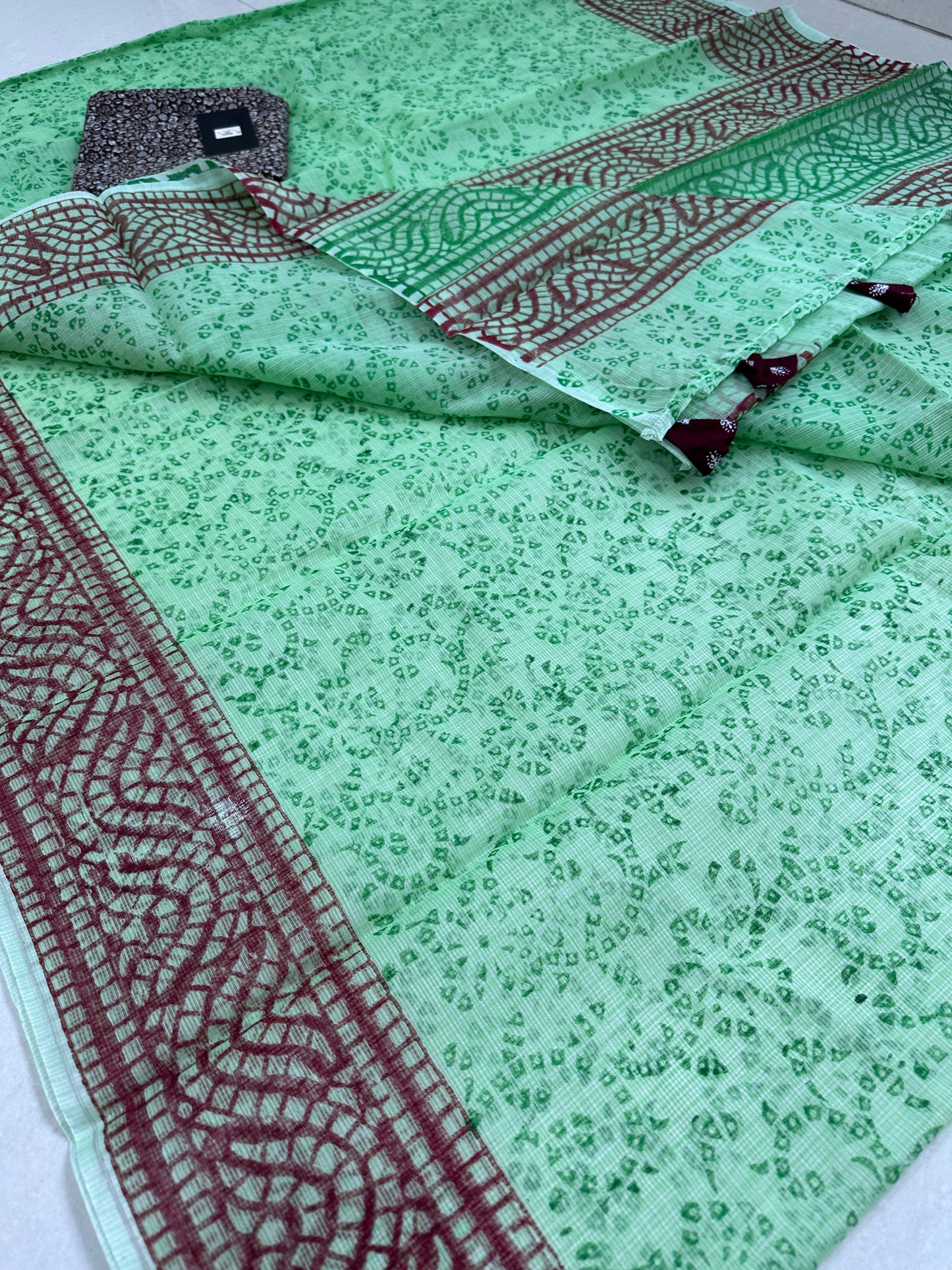 HandBlock Printed Kota Cotton Doria Saree