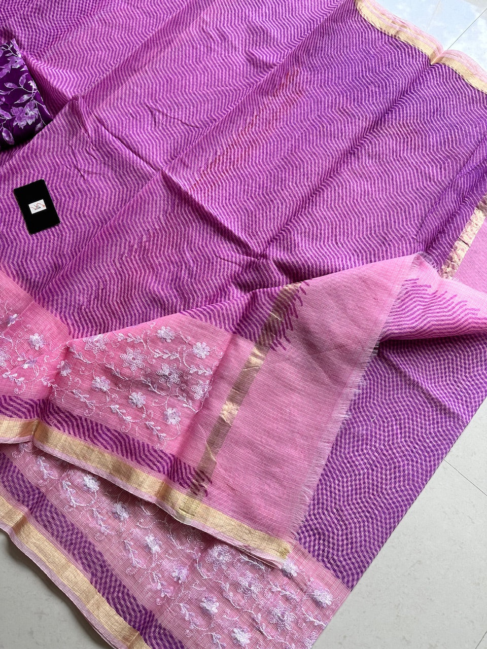 Embroidered HandBlock Printed Kota Cotton Doria Saree