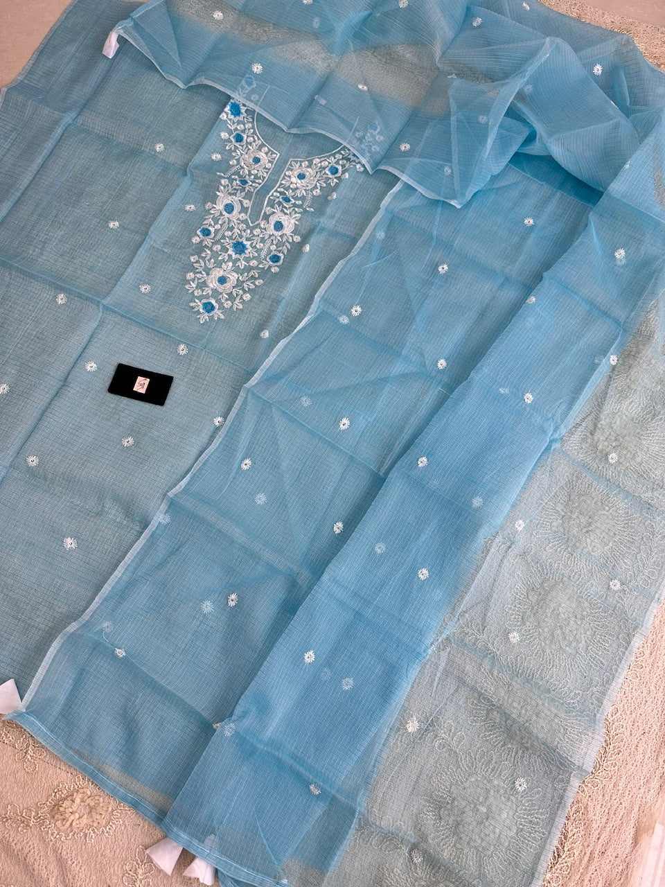 Embroidered Kota Cotton Doria Top N Dupatta (Suit)