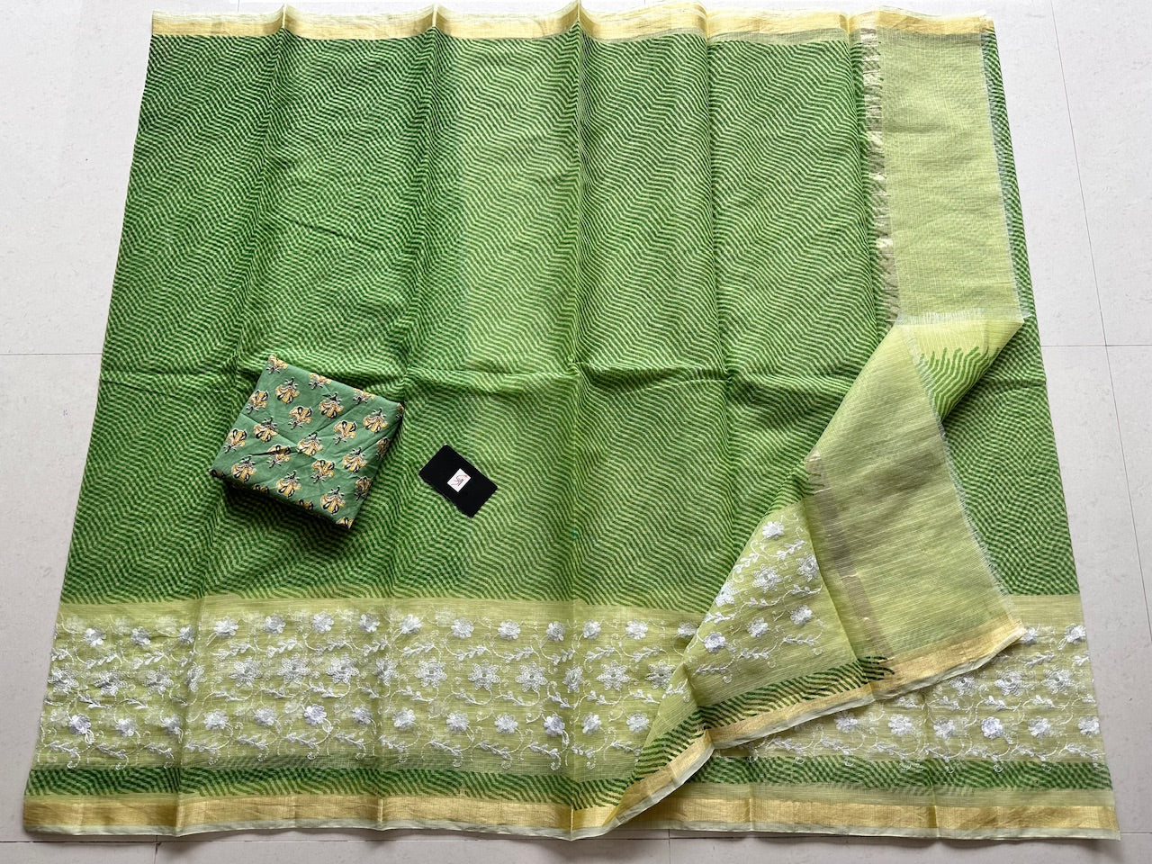 Embroidered HandBlock Printed Kota Cotton Doria Saree