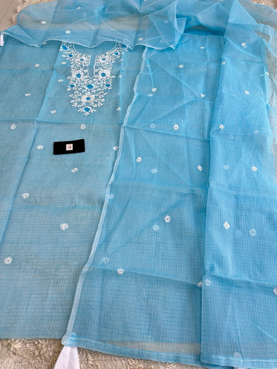 Embroidered Kota Cotton Doria Top N Dupatta (Suit)