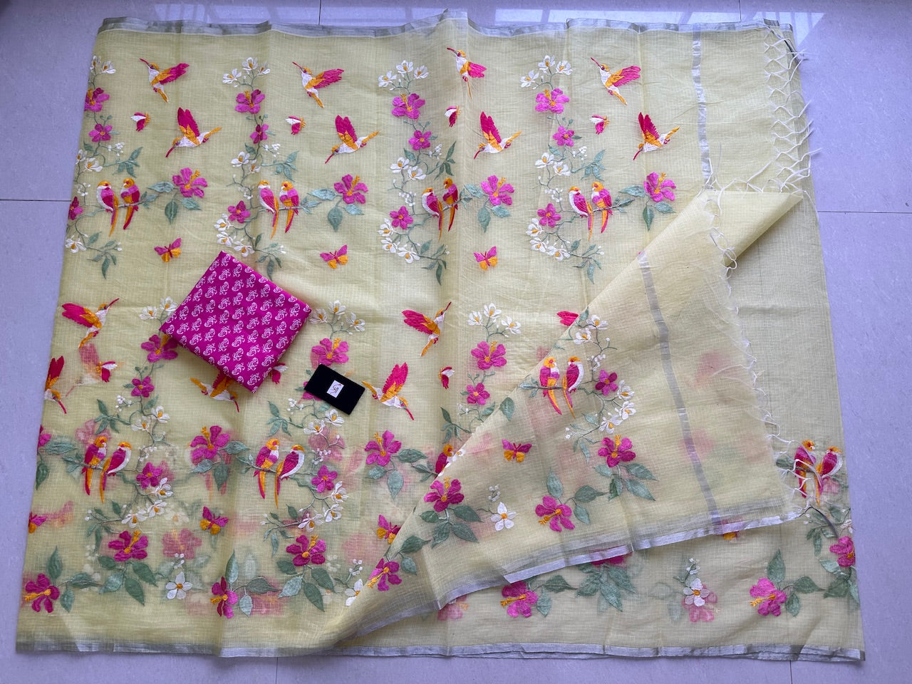 Embroidered Kota Cotton Doria Saree