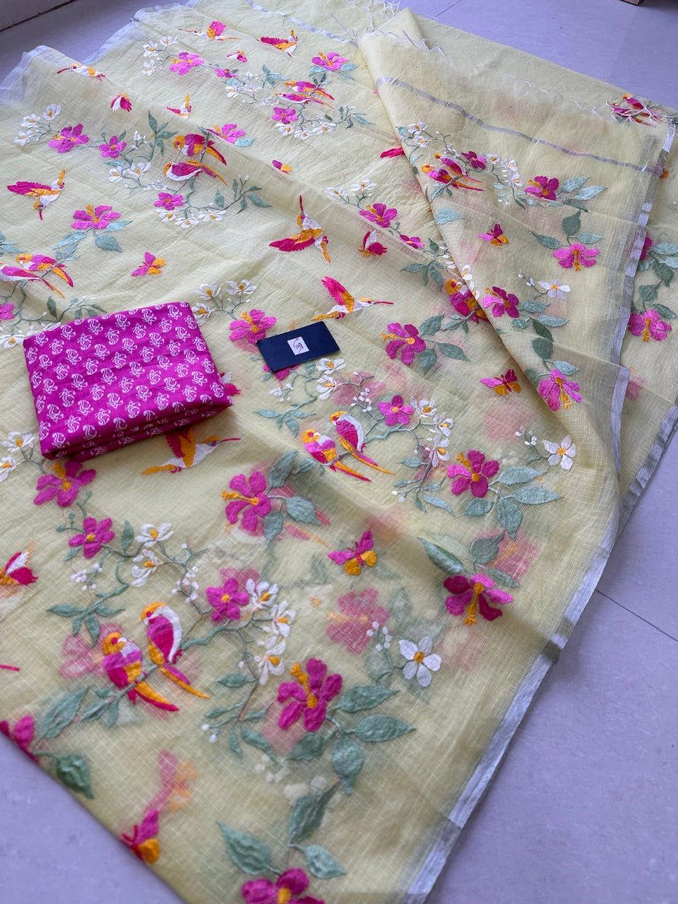 Embroidered Kota Cotton Doria Saree