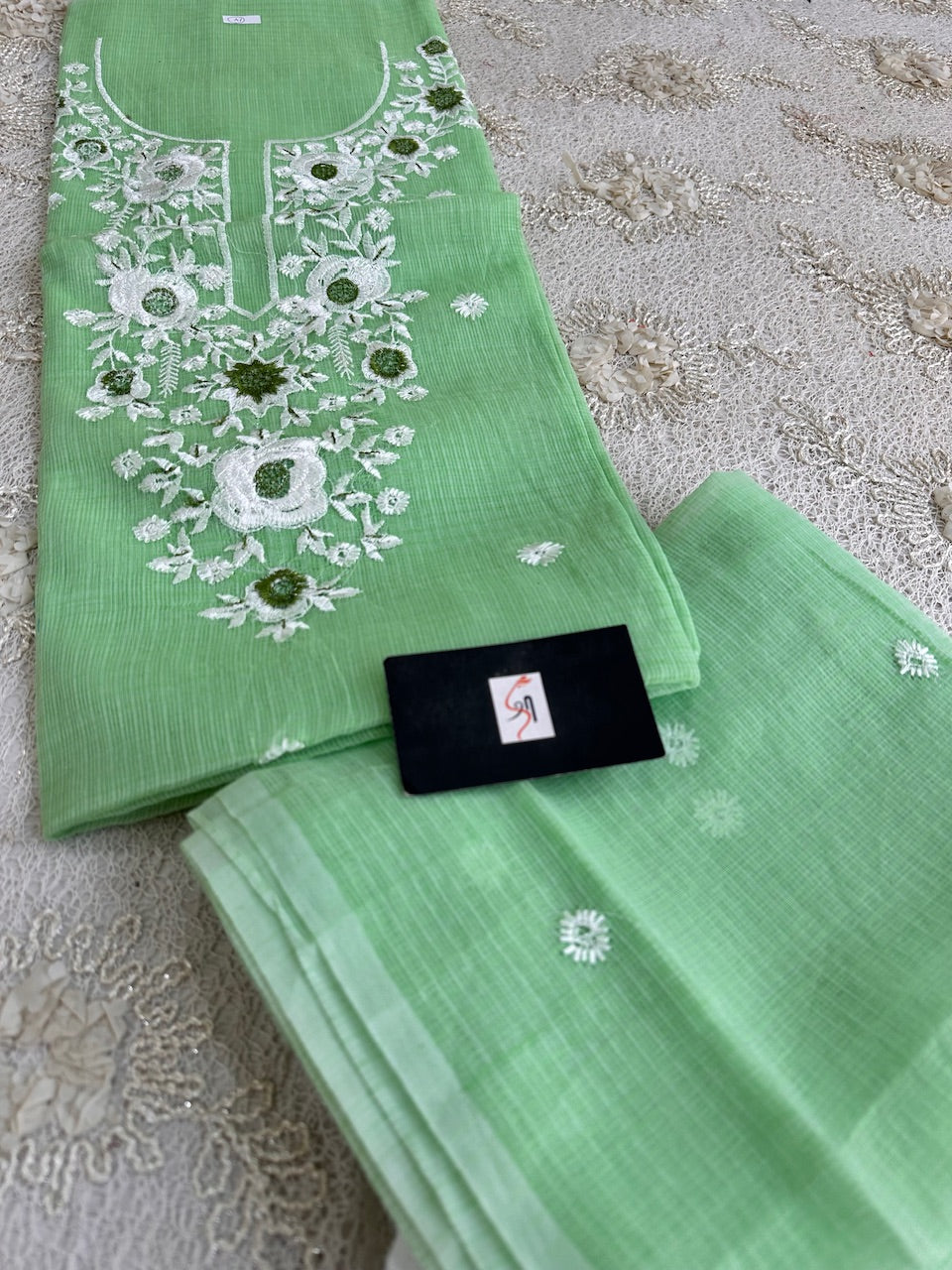 Embroidered Kota Cotton Doria Top N Dupatta (Suit)