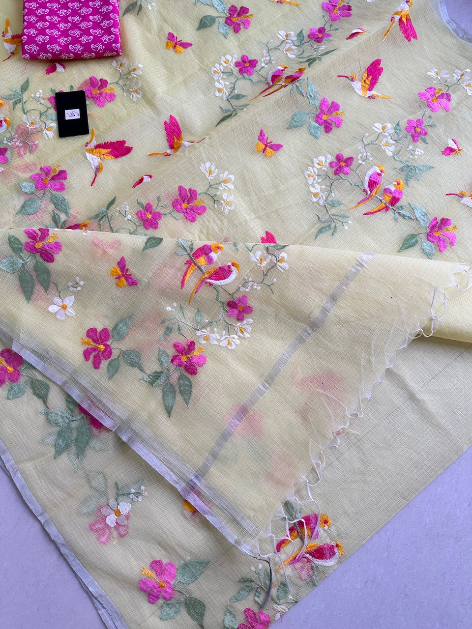 Embroidered Kota Cotton Doria Saree