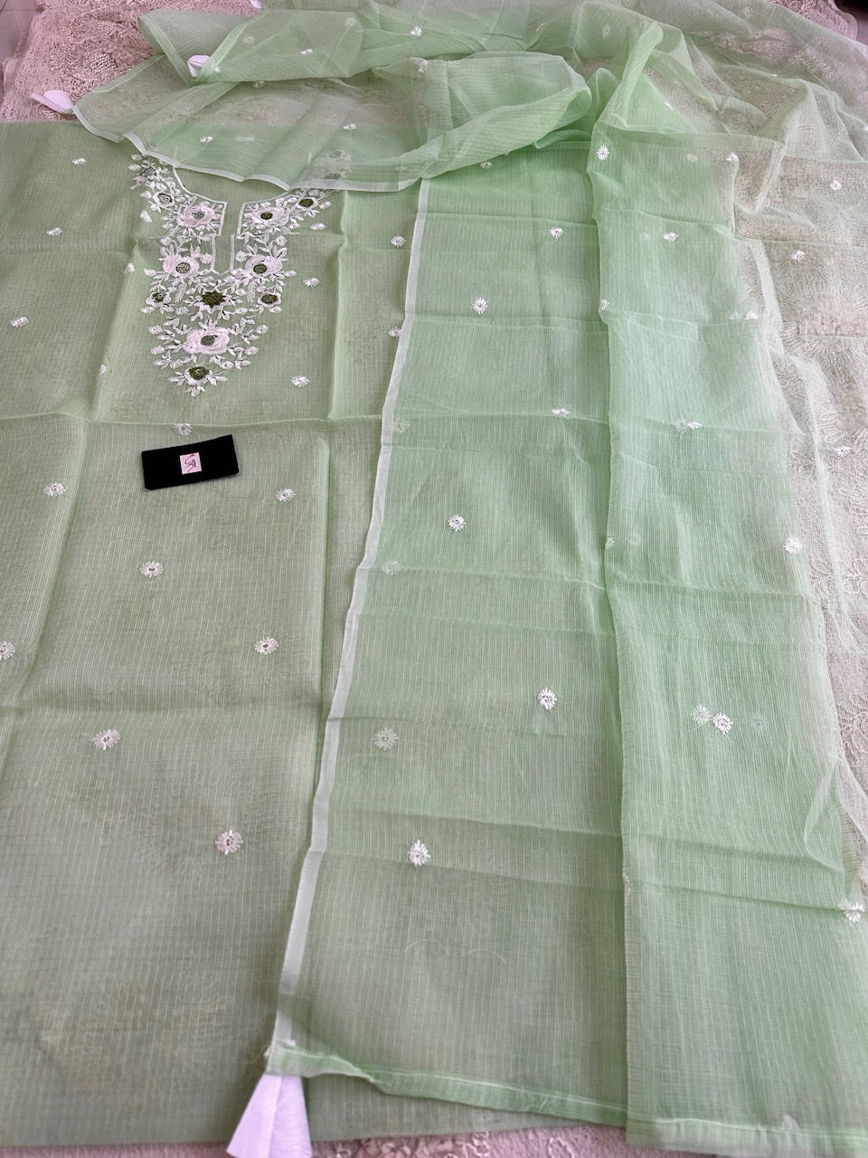 Embroidered Kota Cotton Doria Top N Dupatta (Suit)