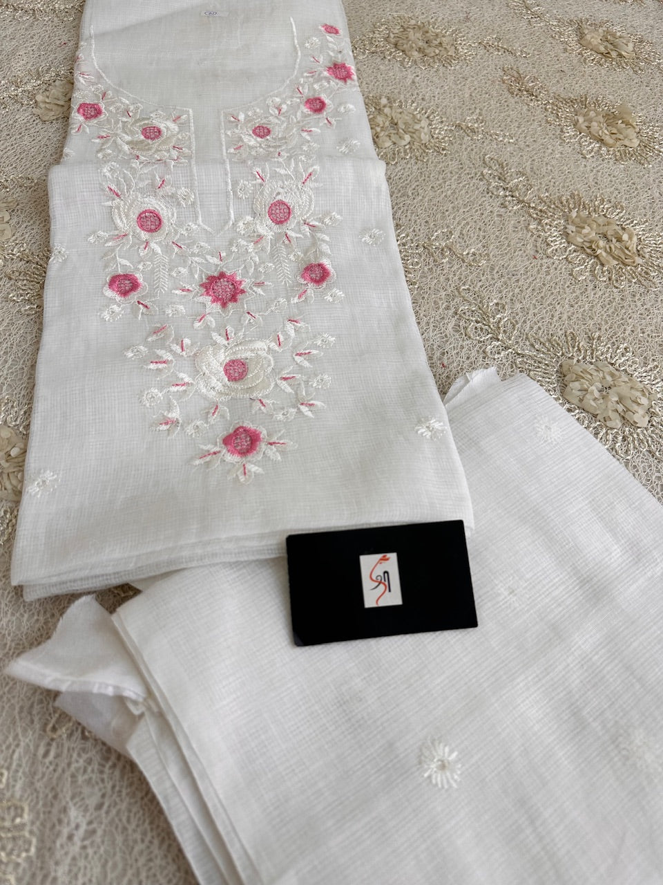 Embroidered Kota Cotton Doria Top N Dupatta (Suit)