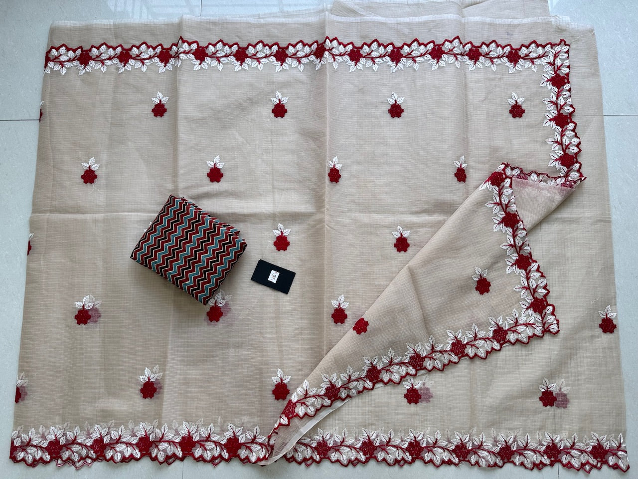 Embroidered Kota Cotton Doria Saree