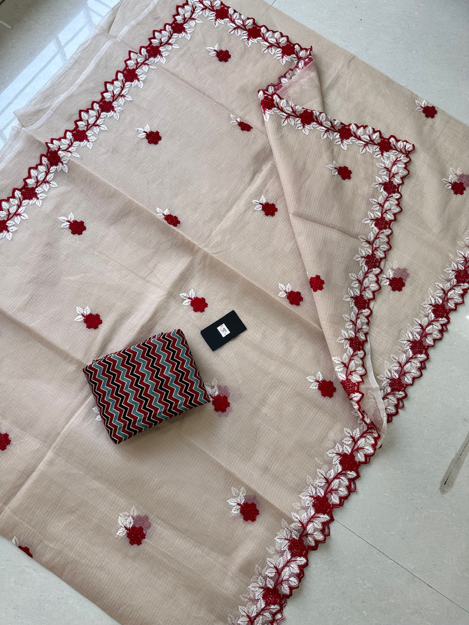 Embroidered Kota Cotton Doria Saree