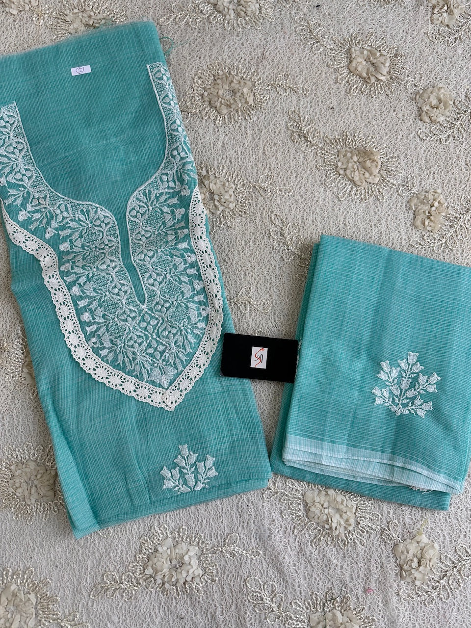 Embroidered Kota Cotton Doria Top N Dupatta (Suit)