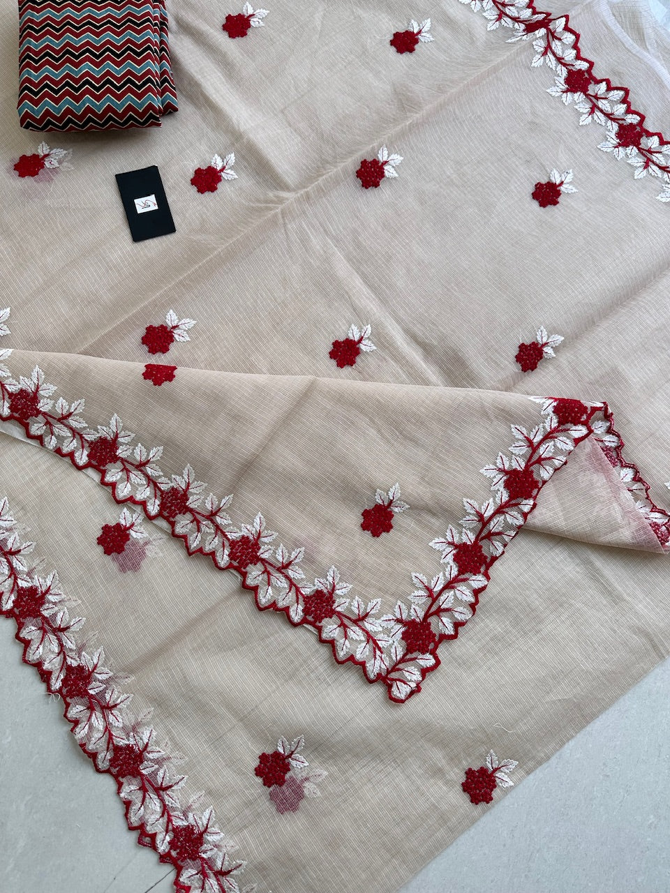 Embroidered Kota Cotton Doria Saree