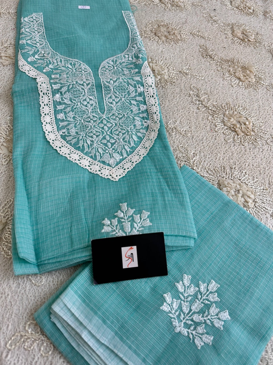 Embroidered Kota Cotton Doria Top N Dupatta (Suit)