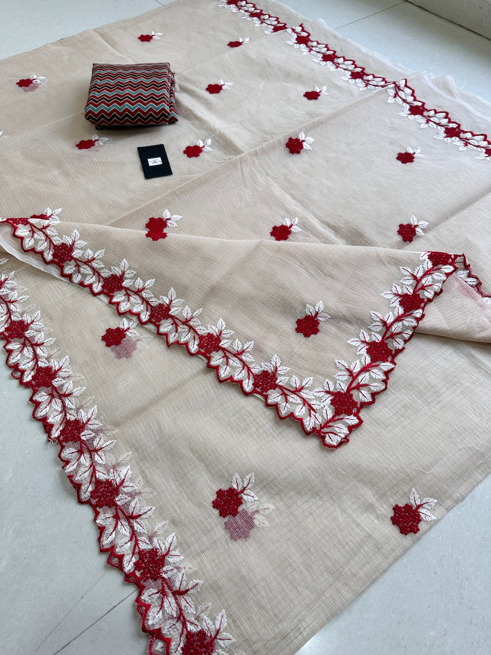 Embroidered Kota Cotton Doria Saree