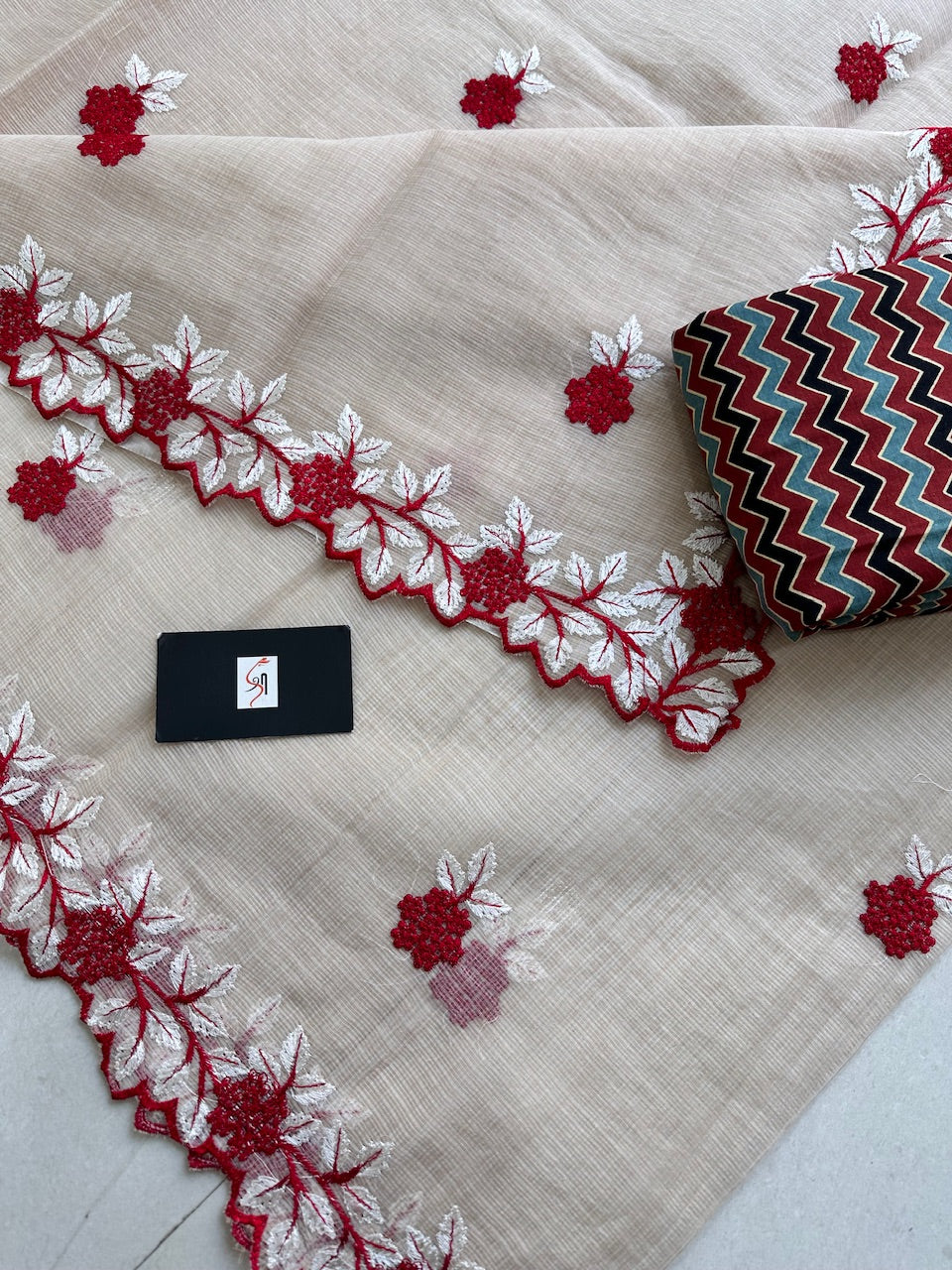 Embroidered Kota Cotton Doria Saree