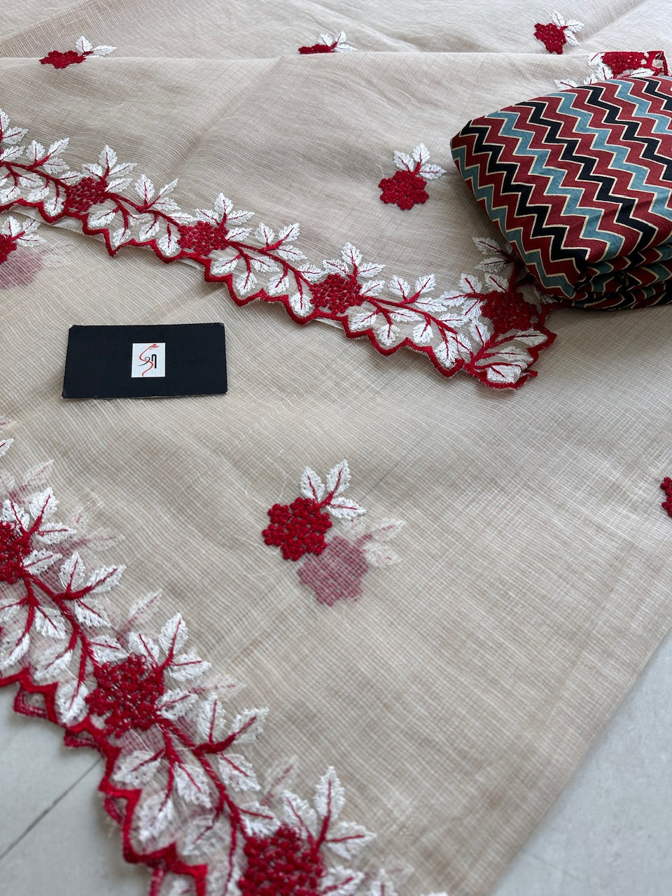 Embroidered Kota Cotton Doria Saree