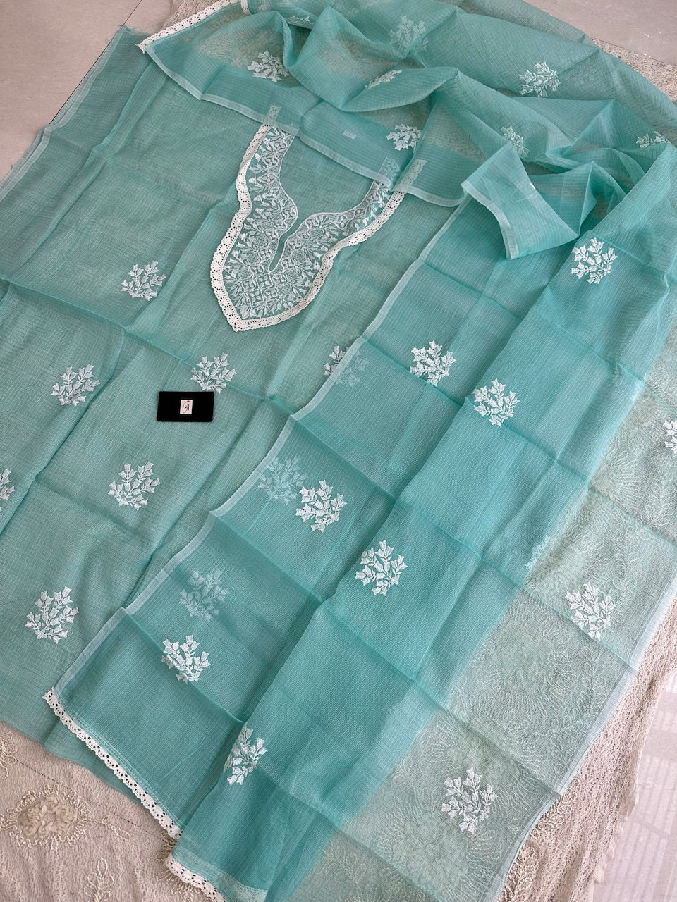 Embroidered Kota Cotton Doria Top N Dupatta (Suit)