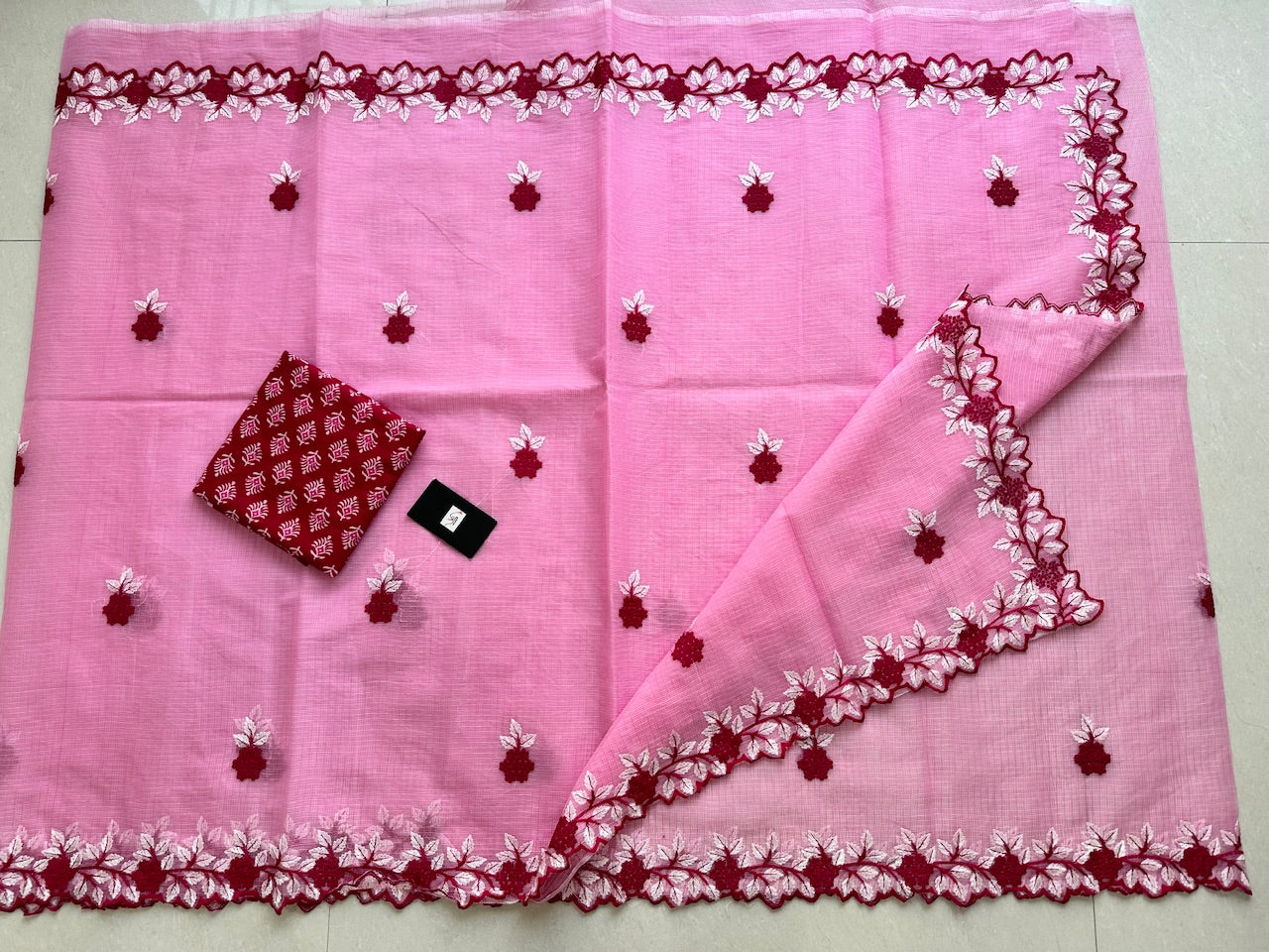 Embroidered Kota Cotton Doria Saree