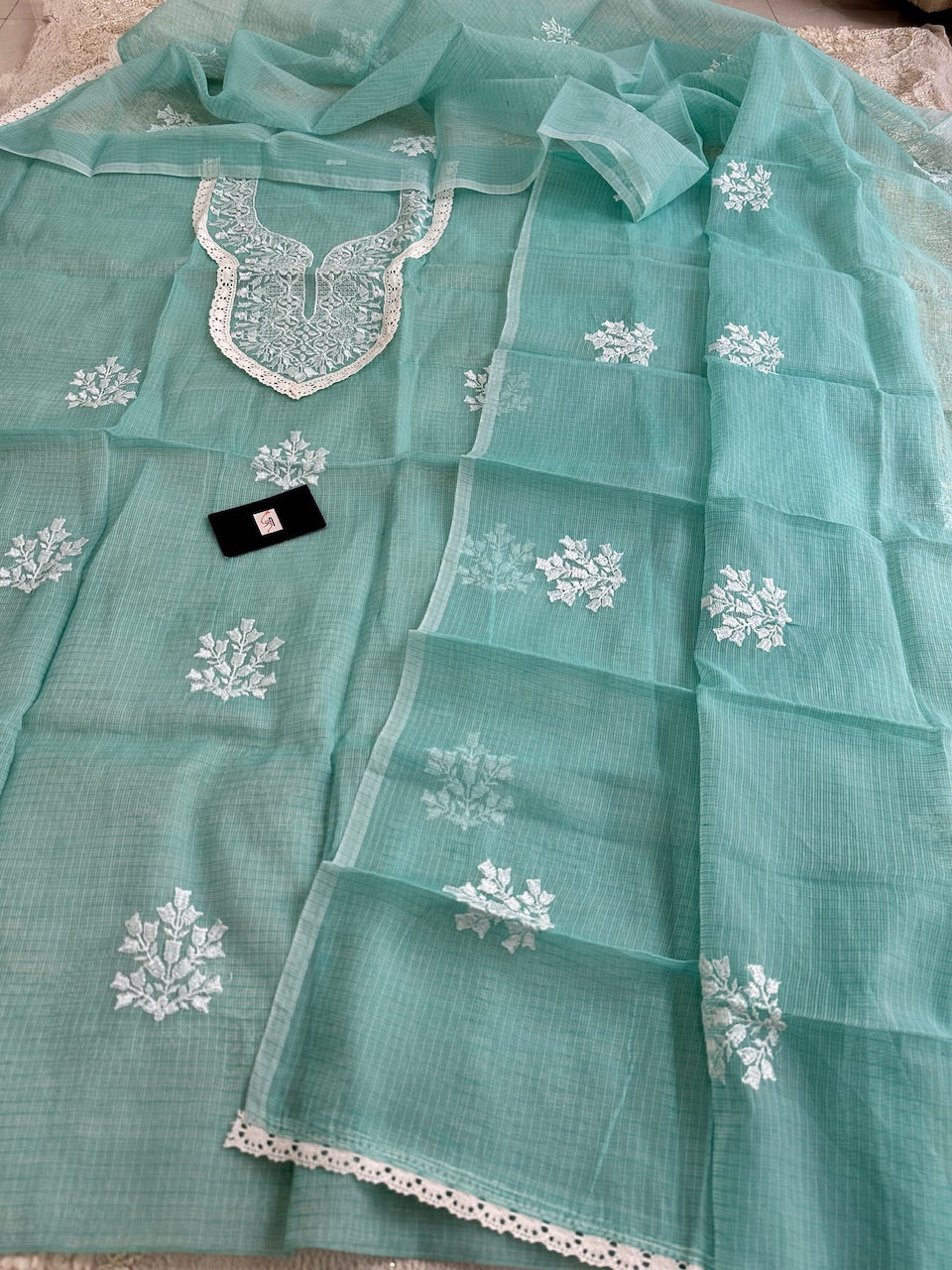 Embroidered Kota Cotton Doria Top N Dupatta (Suit)