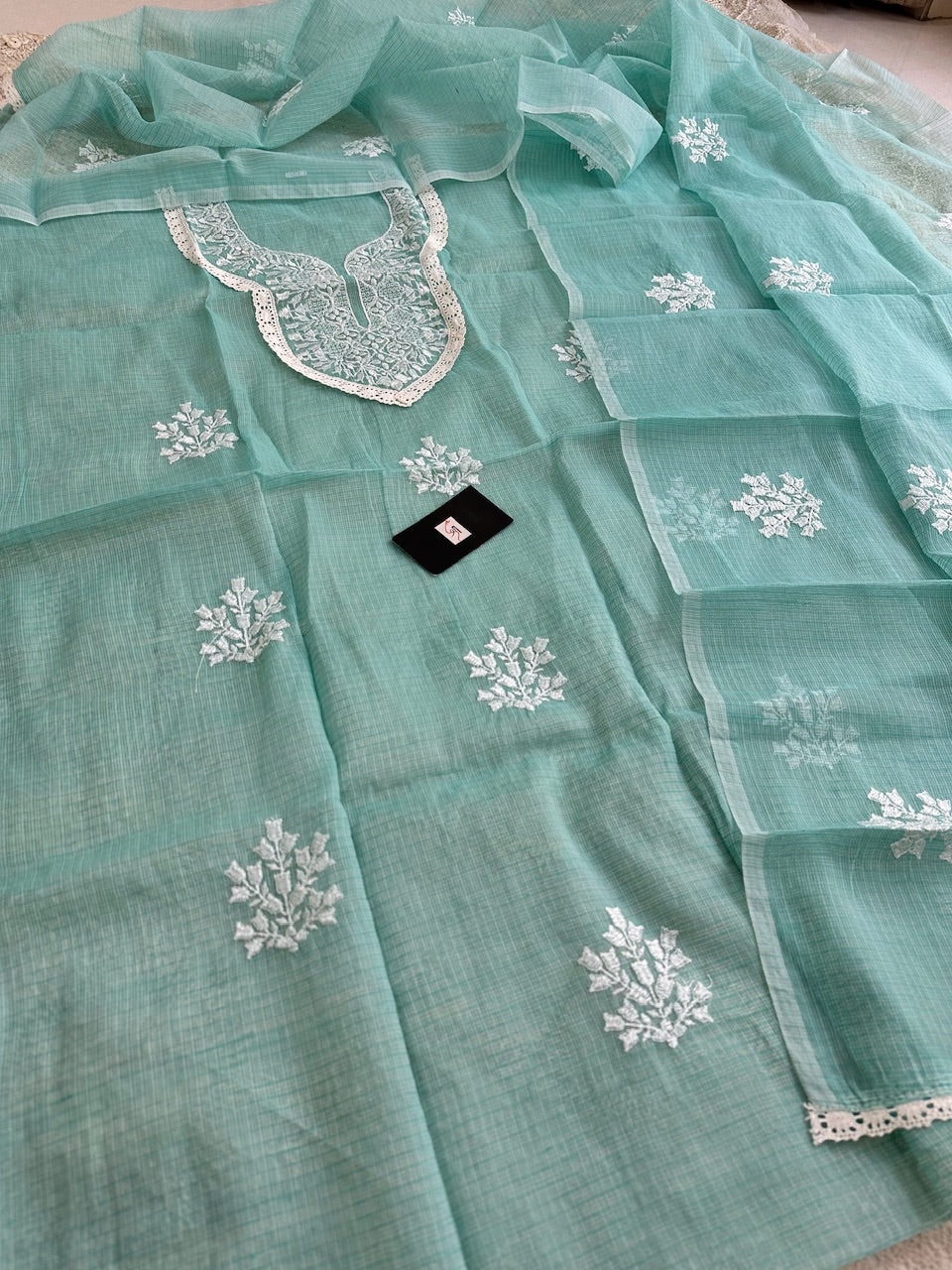 Embroidered Kota Cotton Doria Top N Dupatta (Suit)