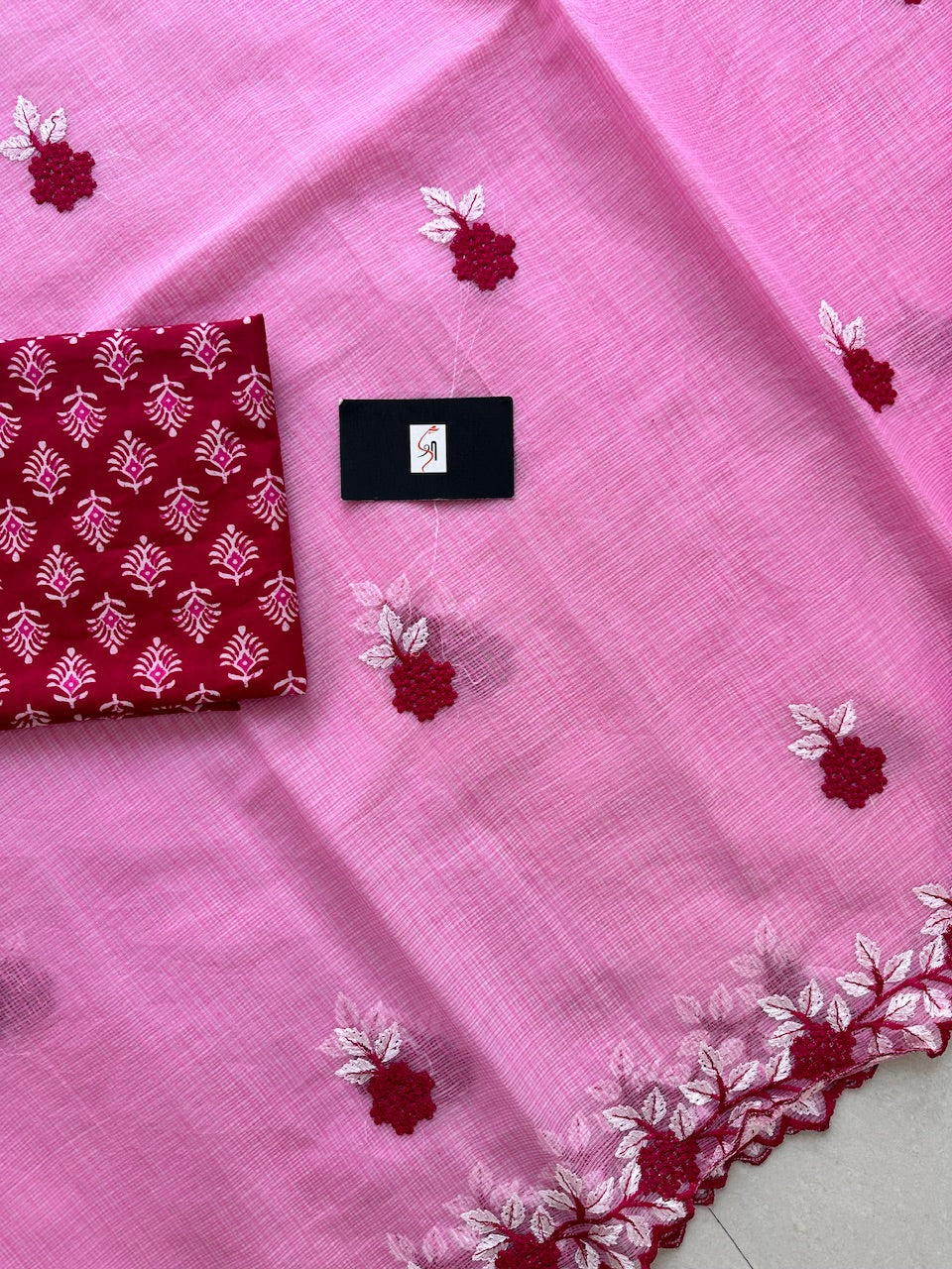 Embroidered Kota Cotton Doria Saree