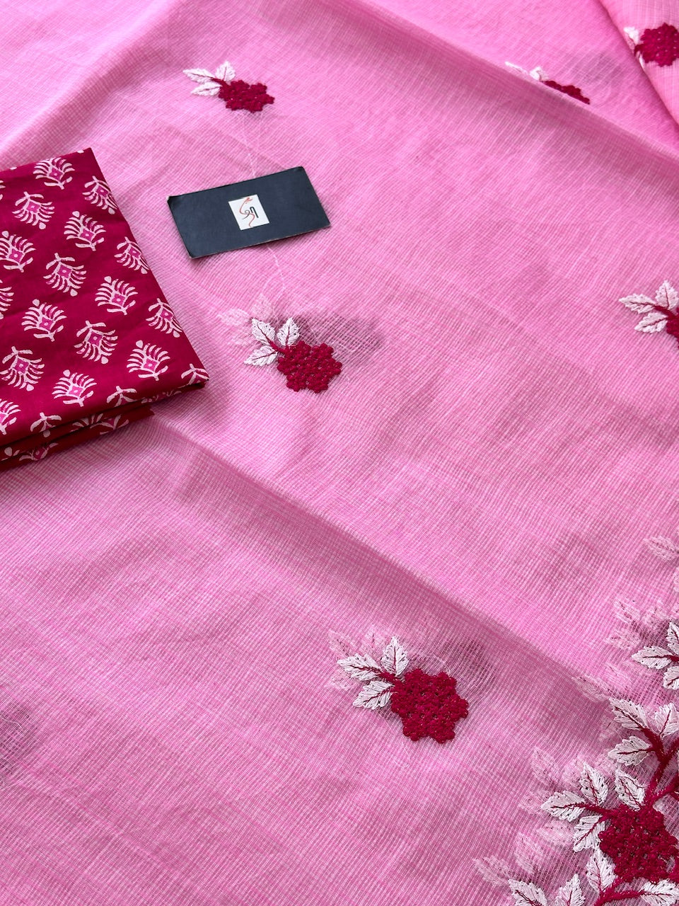 Embroidered Kota Cotton Doria Saree