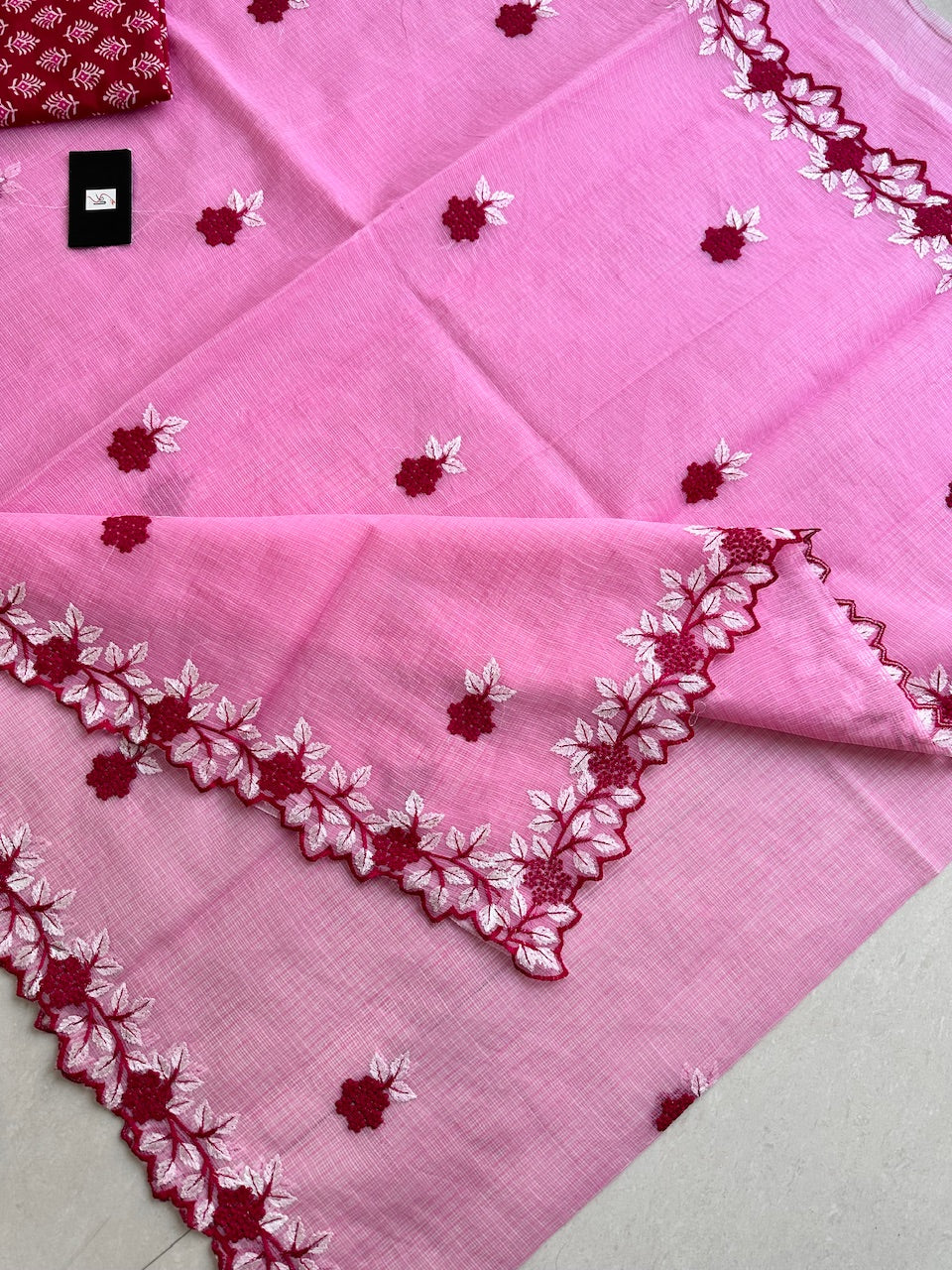 Embroidered Kota Cotton Doria Saree