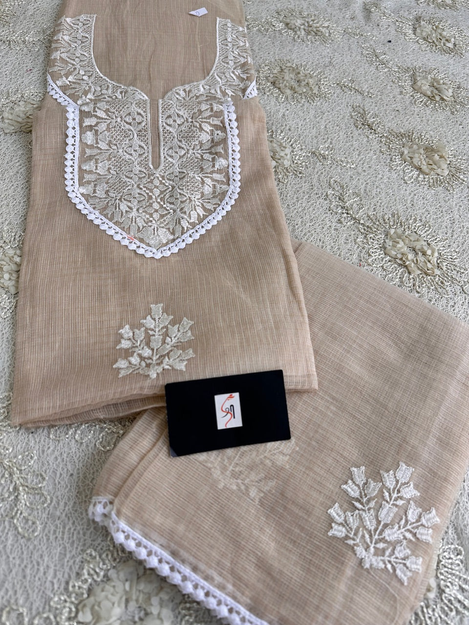 Embroidered Kota Cotton Doria Top N Dupatta (Suit)