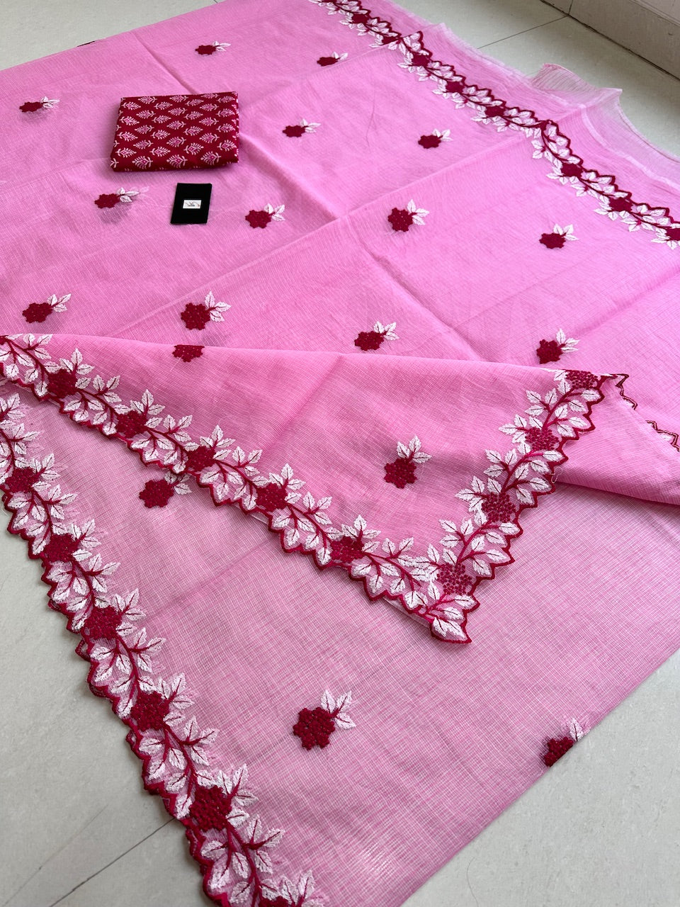 Embroidered Kota Cotton Doria Saree