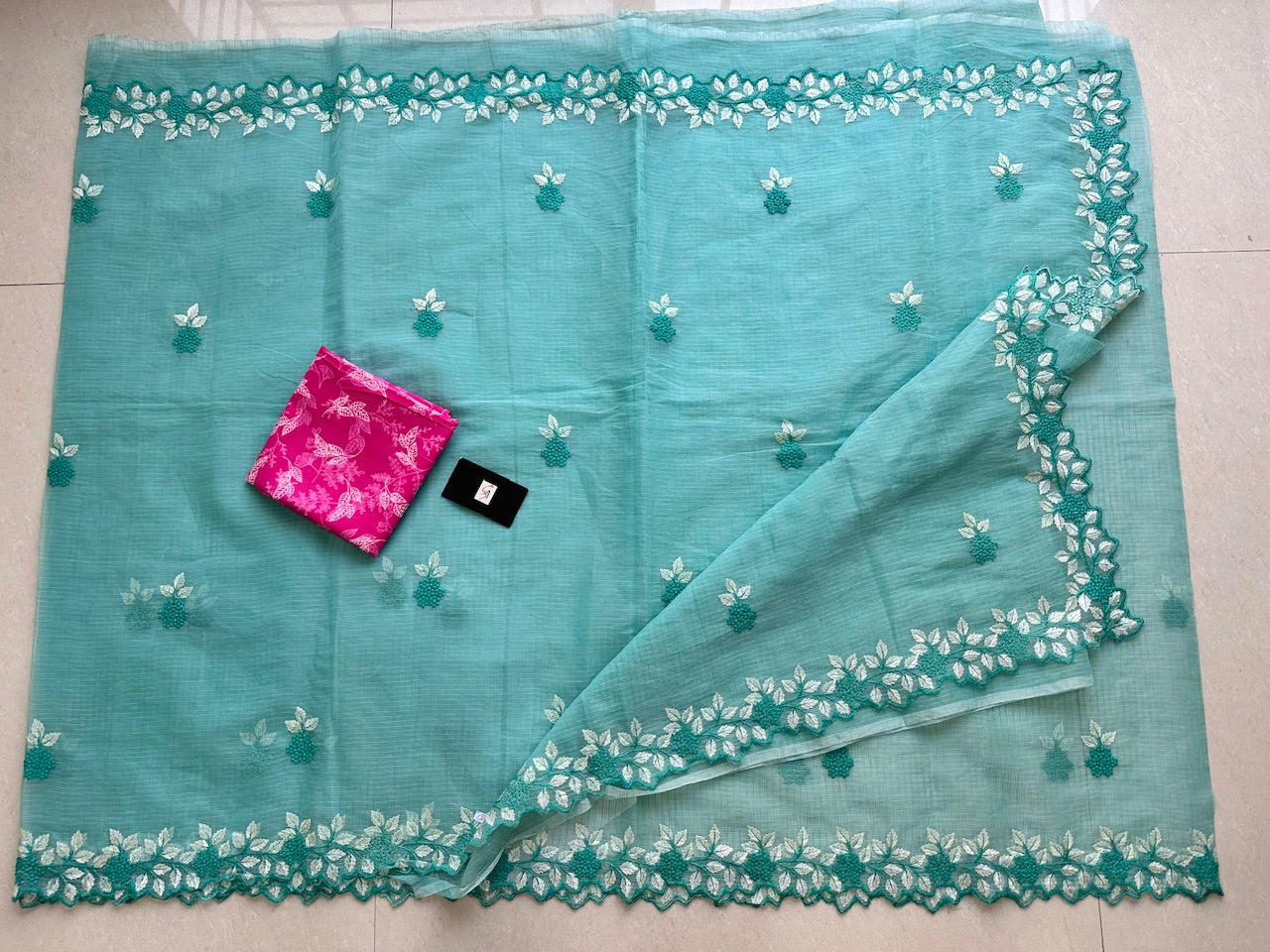 Embroidered Kota Cotton Doria Saree