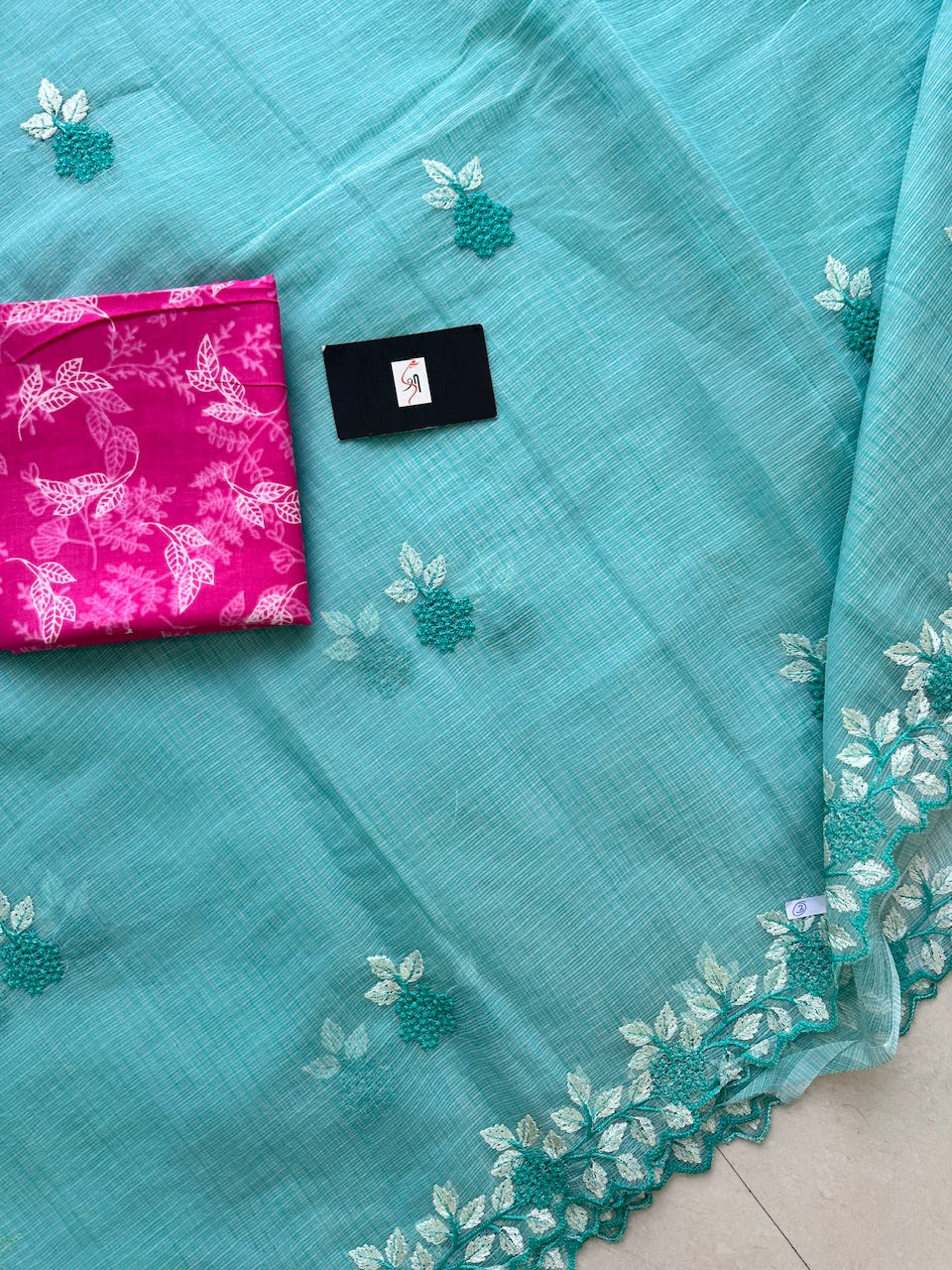 Embroidered Kota Cotton Doria Saree