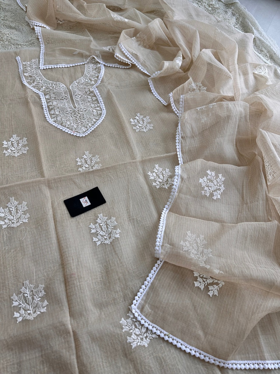 Embroidered Kota Cotton Doria Top N Dupatta (Suit)