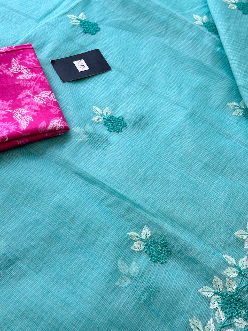 Embroidered Kota Cotton Doria Saree