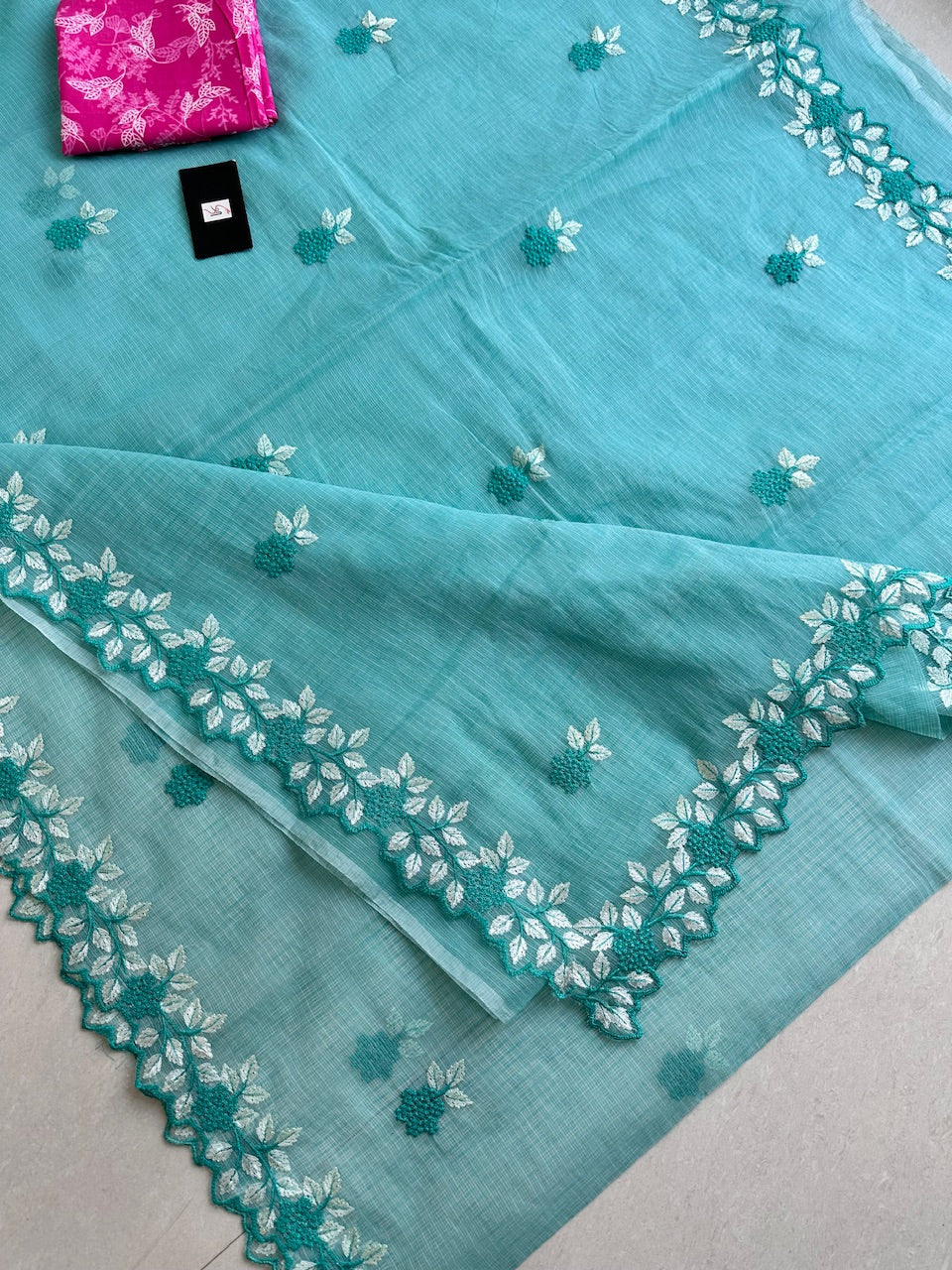 Embroidered Kota Cotton Doria Saree