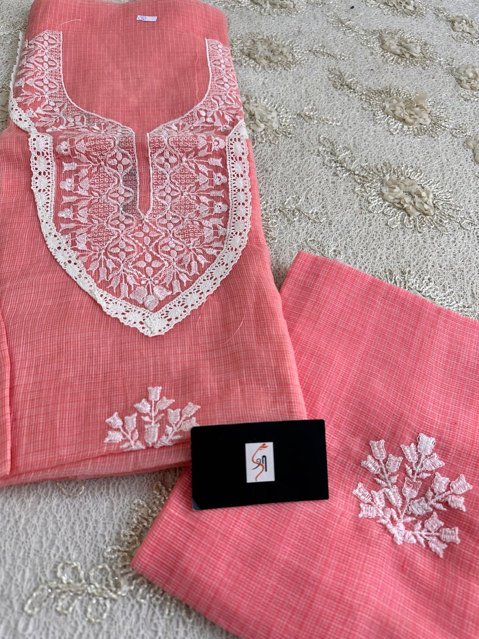 Embroidered Kota Cotton Doria Top N Dupatta (Suit)