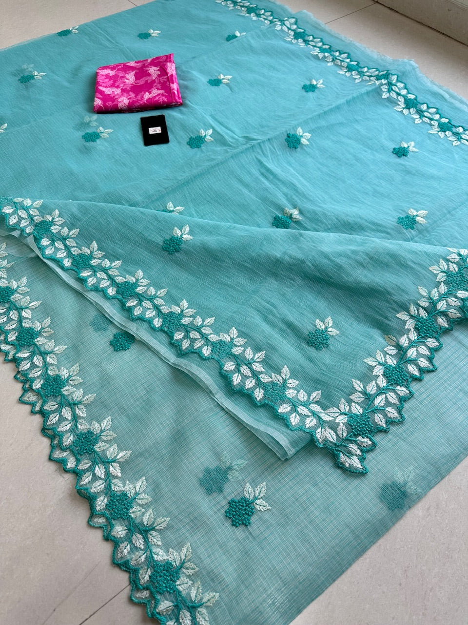 Embroidered Kota Cotton Doria Saree