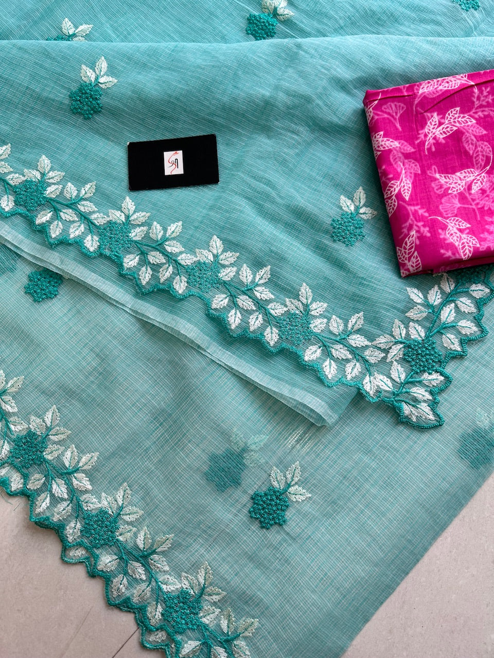 Embroidered Kota Cotton Doria Saree