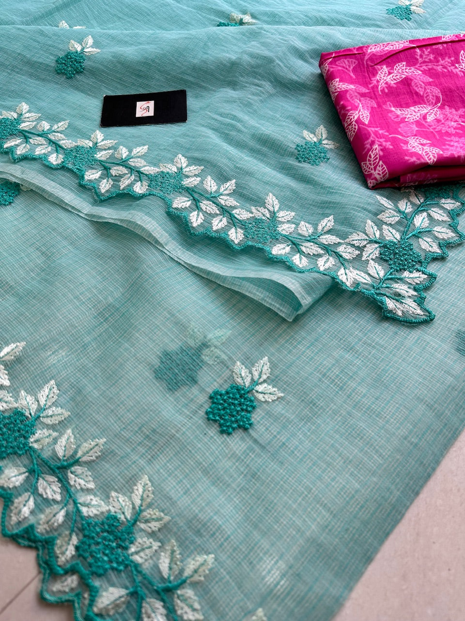 Embroidered Kota Cotton Doria Saree