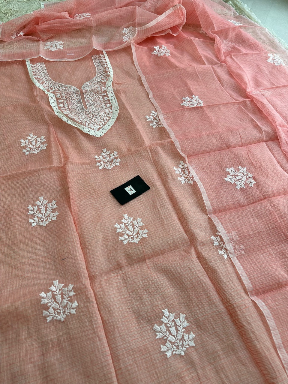 Embroidered Kota Cotton Doria Top N Dupatta (Suit)