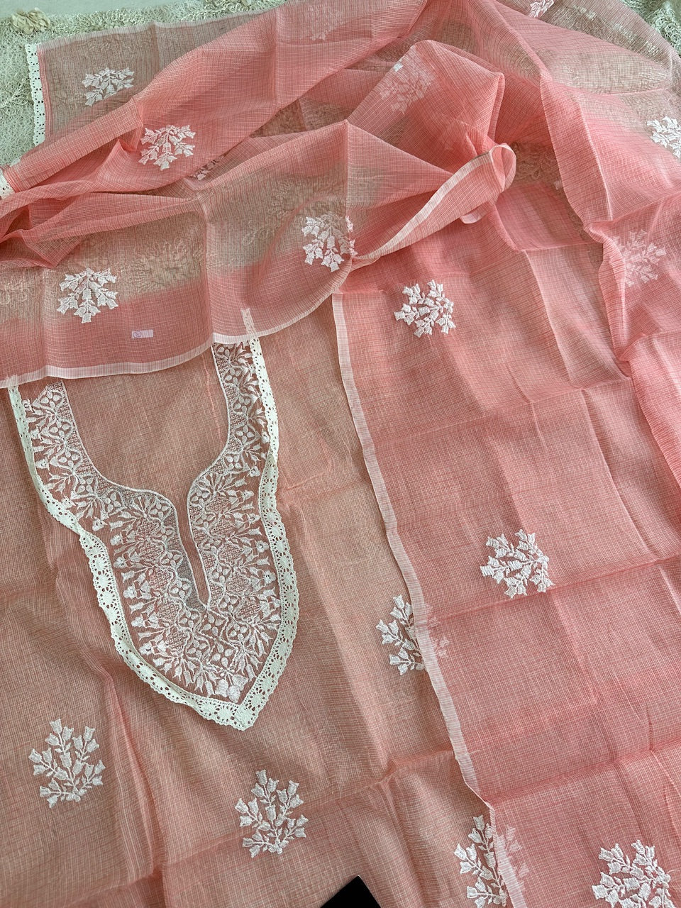 Embroidered Kota Cotton Doria Top N Dupatta (Suit)